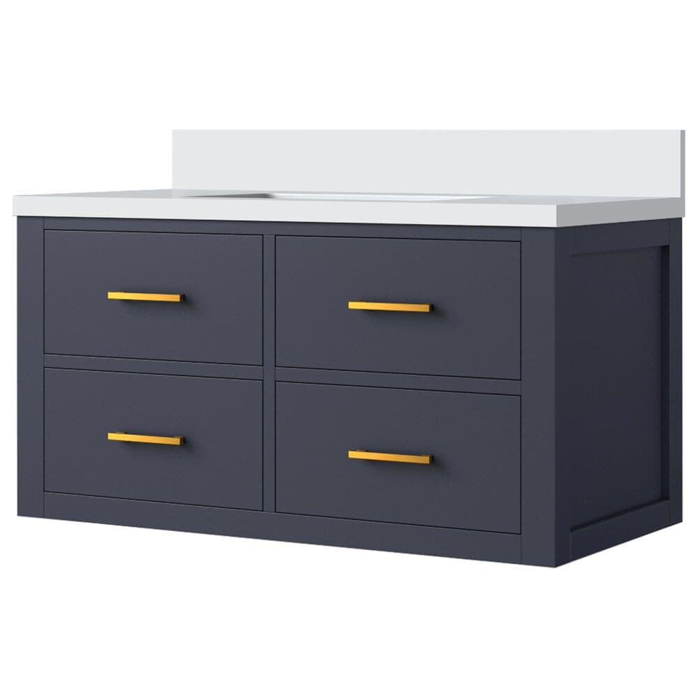 Lexora Home Castor 36" Single Bathroom Vanity in Blue with 2 cm White Quartz Top and Rectangular Sink, , large