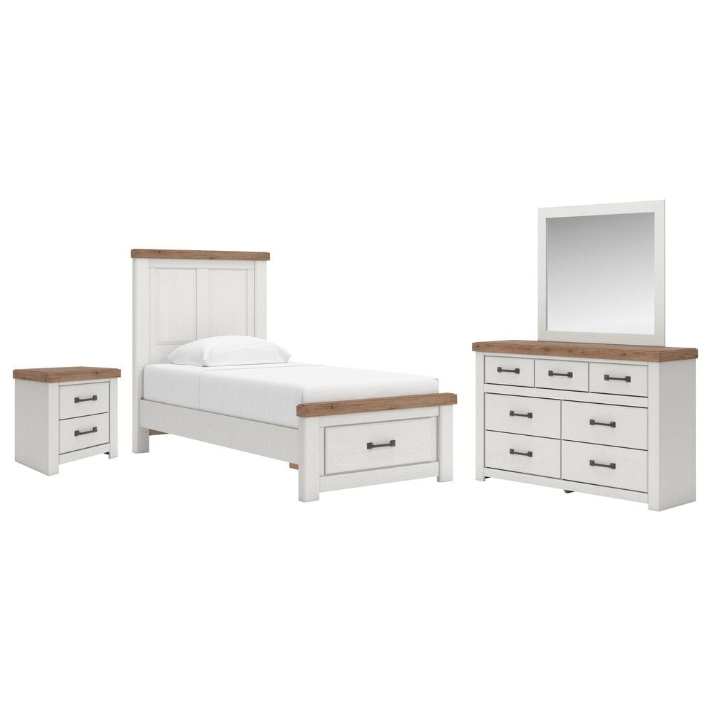 Ashley Savonport 4 Piece Twin Storage Bedroom Set in White and Brown, , large