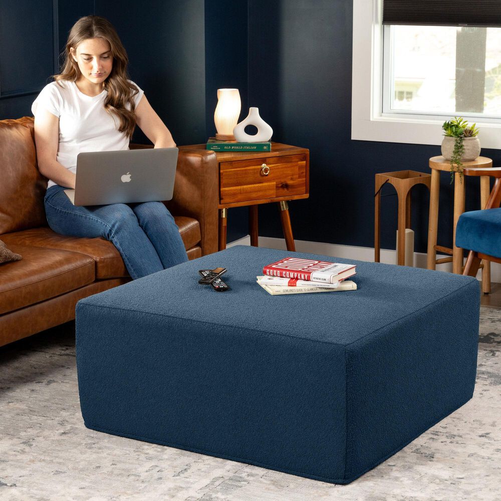 Jaxx Fairlie Boucle Fabric Ottoman in Navy, , large
