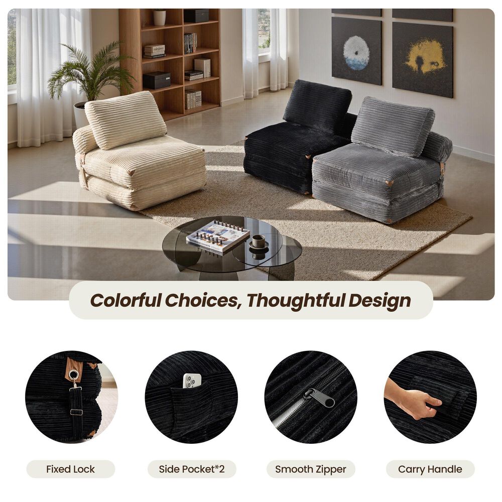 HOMLUX Convertible Sleeper Chair with Pillow and Back Support in Black, , large