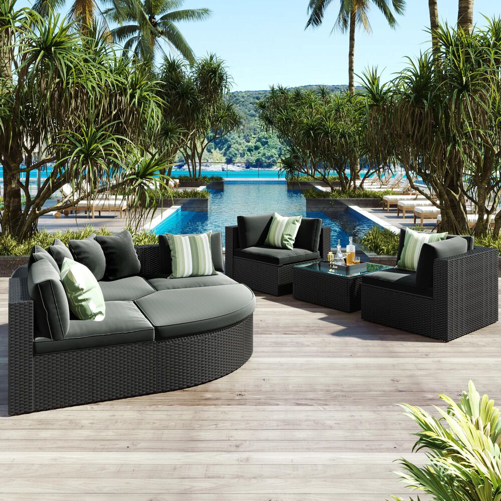 HOMLUX 7-piece Outdoor Conversation Set with Black Wicker in Gray, , large