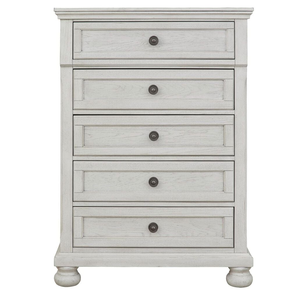 Ashley Robbinsdale 5 Drawer Single Knob Chest in Antique White, , large