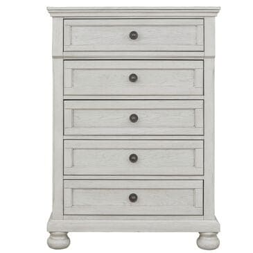 Ashley Robbinsdale 5 Drawer Single Knob Chest in Antique White, , large