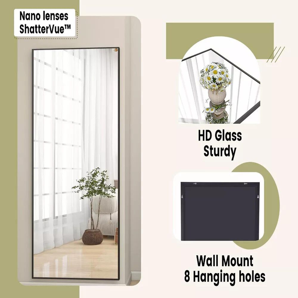 HOMLUX 64" x 21" Rectangular Leaning Floor Mirror in Black, , large