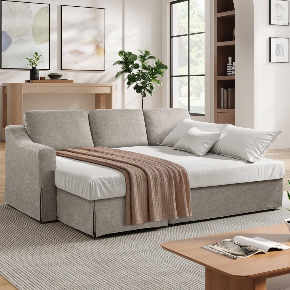 Lifestyle Solutions Haddington Stationary Convertible Sleeper Sofa with Chaise in Flax, , large