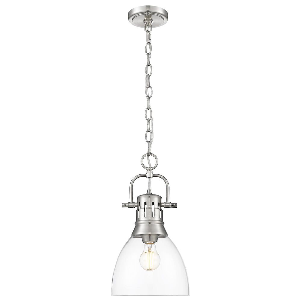 Golden Lighting Duncan 1-Light Small Pendant with Chain and Clear Shade in Pewter, , large