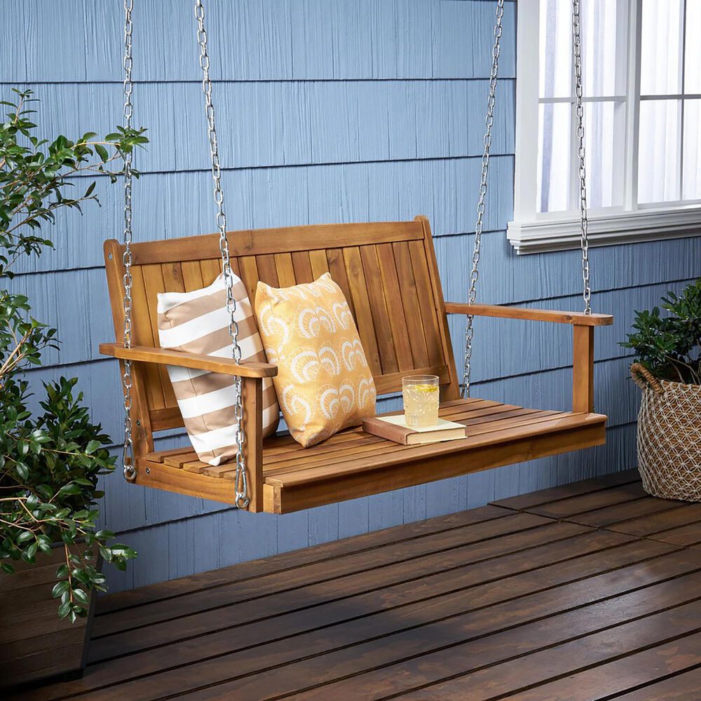 Noble House Tambora Patio Porch Swing in Teak Brown, , large