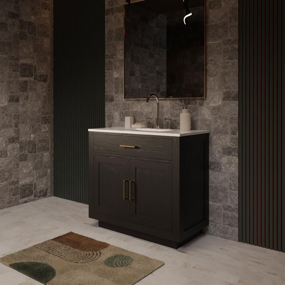 Lexora Home Abbey 36" Single Bathroom Vanity in Black Oak with 2 cm White Cultured Marble Top and Rectangular Sink, , large