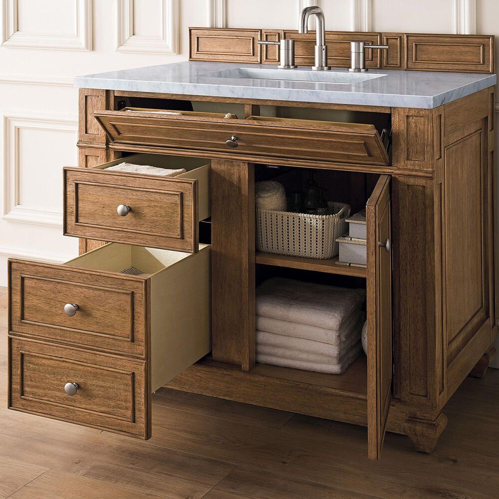James Martin Vanities Bristol 36&quot; Single Bathroom Vanity in Saddle Brown with 3 cm Eternal Jasmine Pearl Quartz Top and Rectangular Sink, , large