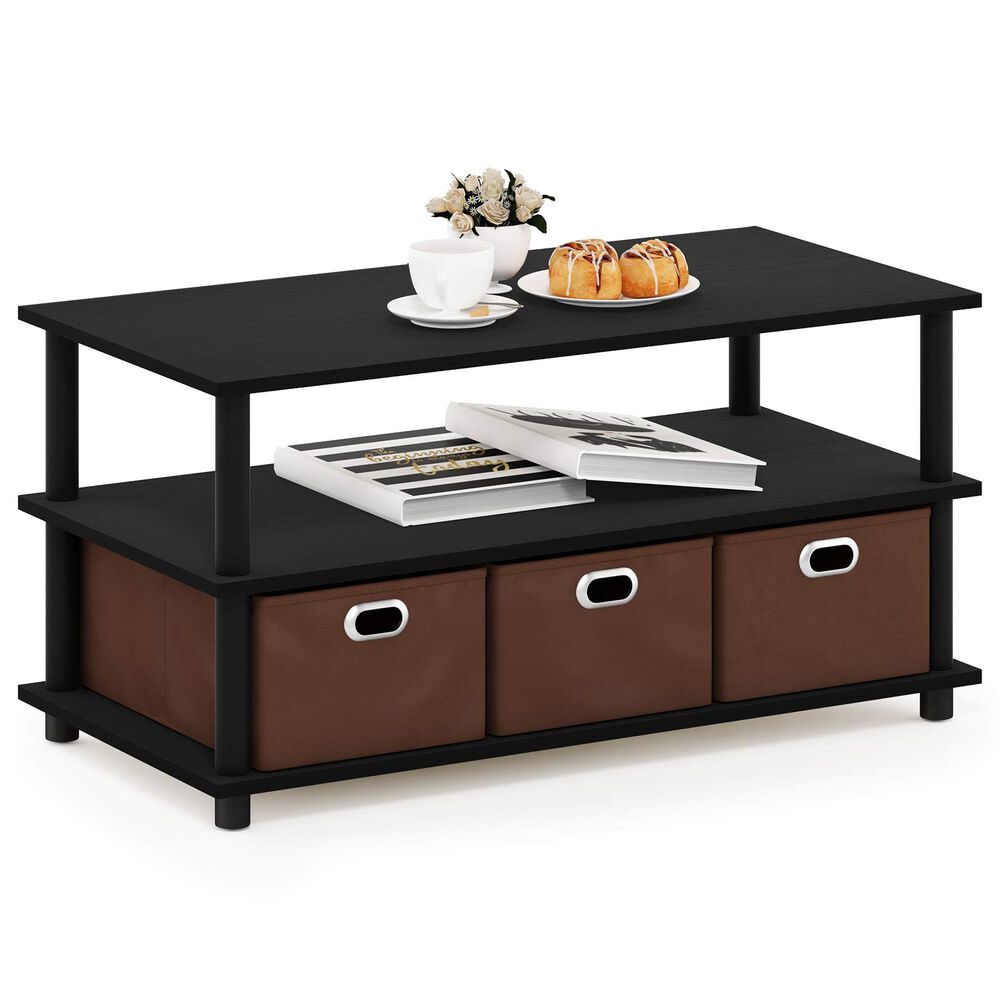 HOMLUX 2-Tier Turn-N-Tube Coffee Table with Bin Drawers in Black Oak, , large