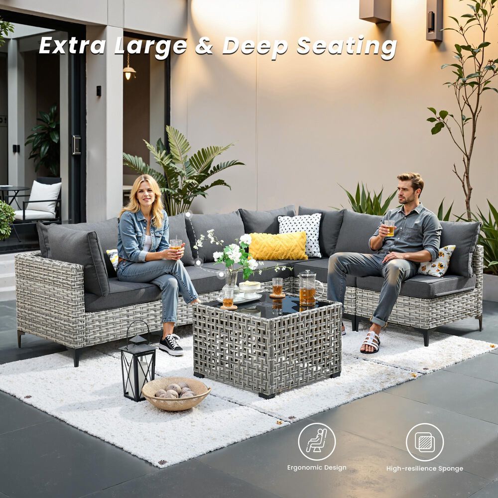 HOMLUX 7-Piece Patio Conversation Set in Black, , large