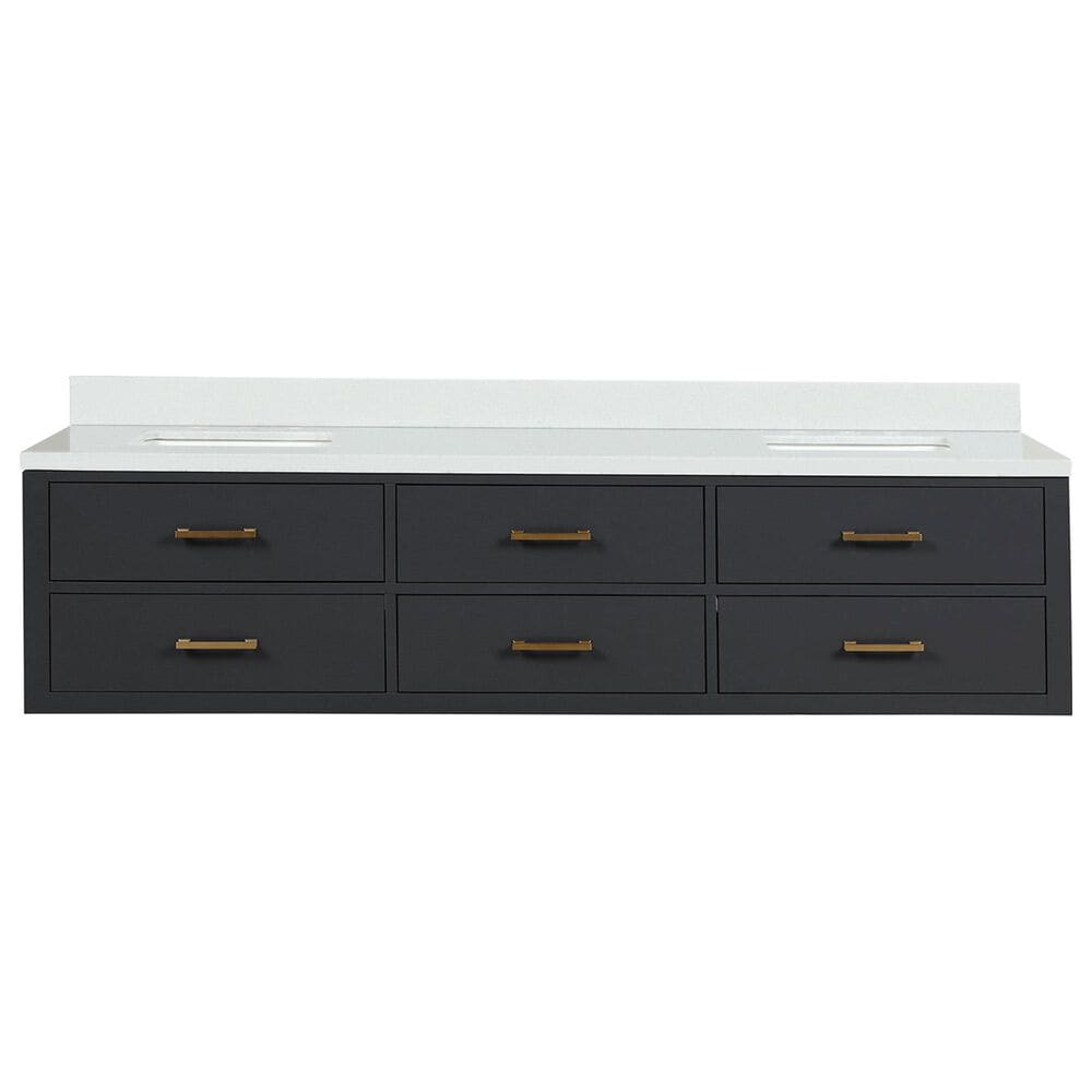 Lexora Home Castor 80&quot; Double Bathroom Vanity in Black with 2 cm White Cultured Marble Top and Rectangular Sinks, , large