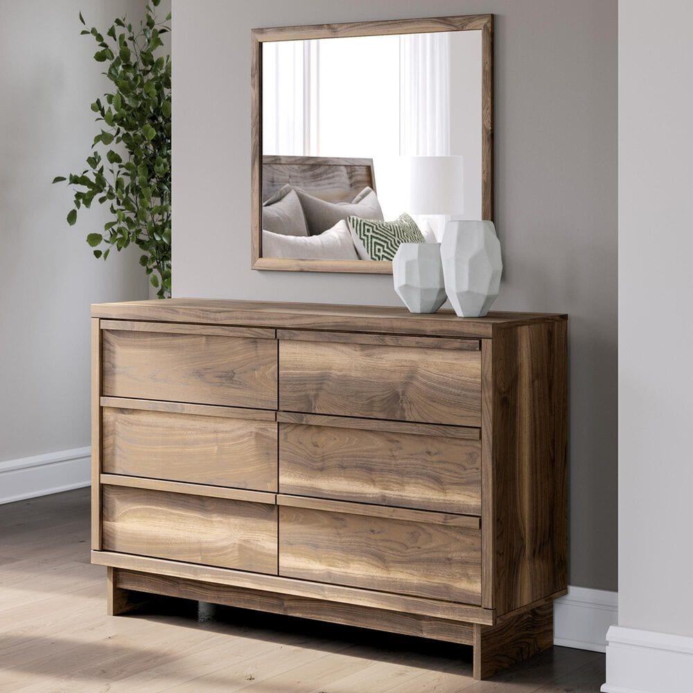 Ashley Chirason 62&quot; 6-Drawer Dresser and Mirror in Brown, , large