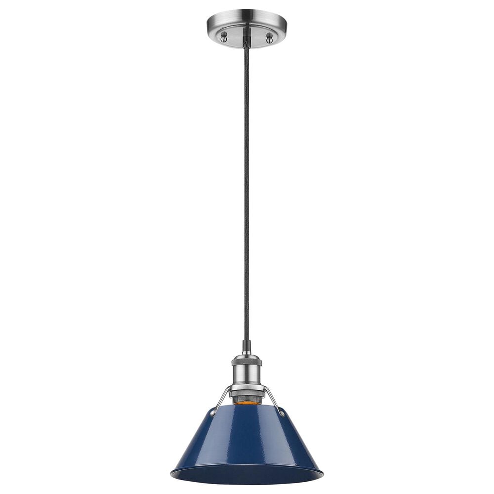 Golden Lighting Orwell 1-Light Small Pendant with Matte Navy Shade in Pewter, , large