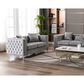 HOMLUX 63"W Transitional Velvet Loveseat with Button Tufting and Nailhead Trim in Grey, , large