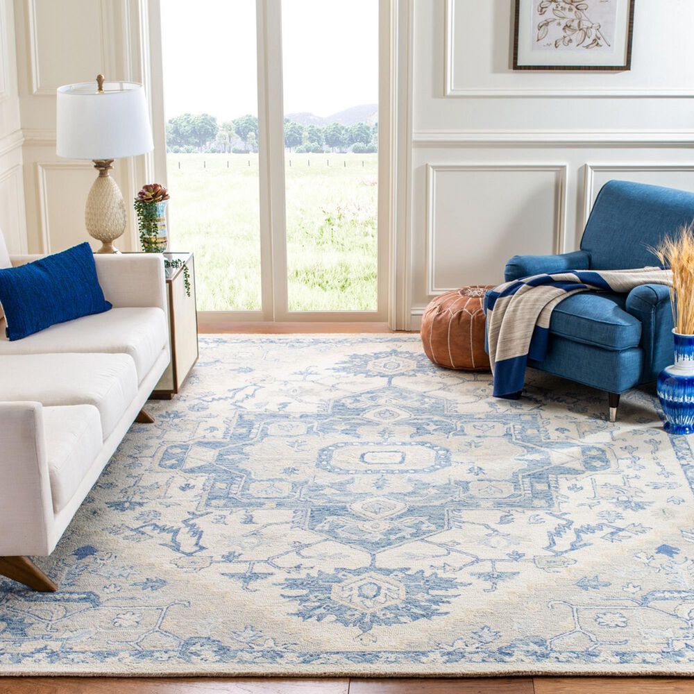 Safavieh Micro-Loop 8&#39; x 10&#39; Ivory and Blue Area Rug, , large