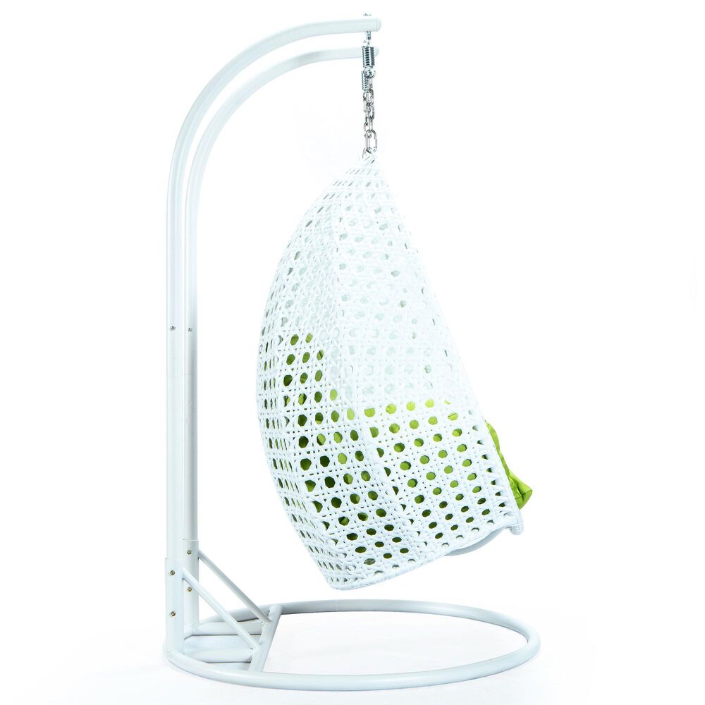Leisuremod 2-Seat Hanging Egg Swing Chair with Light Green Cushion in White, , large