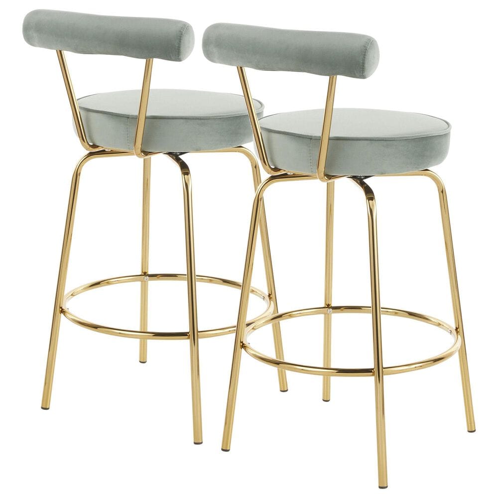 Lumisource Rhonda Swivel Counter Stool with Sage Green Velvet Cushion in Gold &#40;Set of 2&#41;, , large
