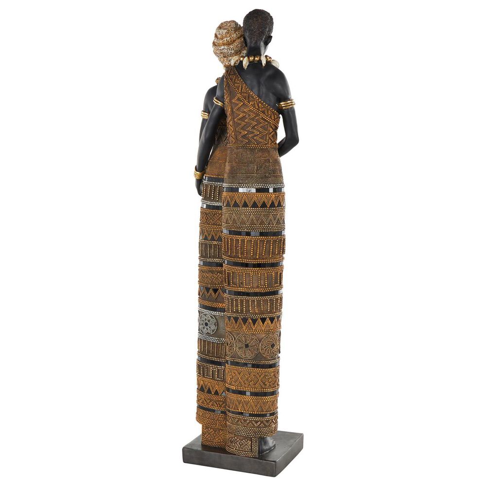 Maple and Jade Family Tall African Decorative Sculpture with Jewels in Matte Black, Gold, Copper, Bronze and White, , large