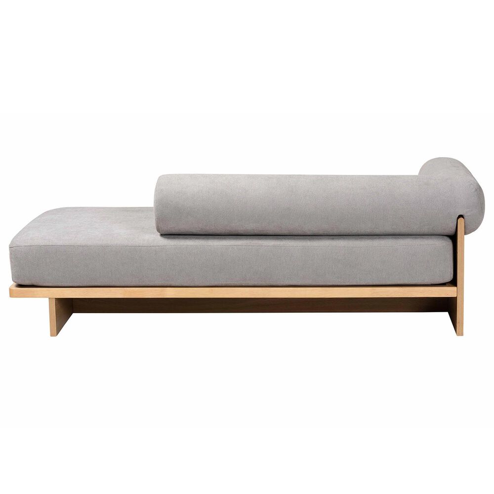 Baxton Studio Bertille Left-Arm Chaise Lounge with Oak Base in Grey, , large