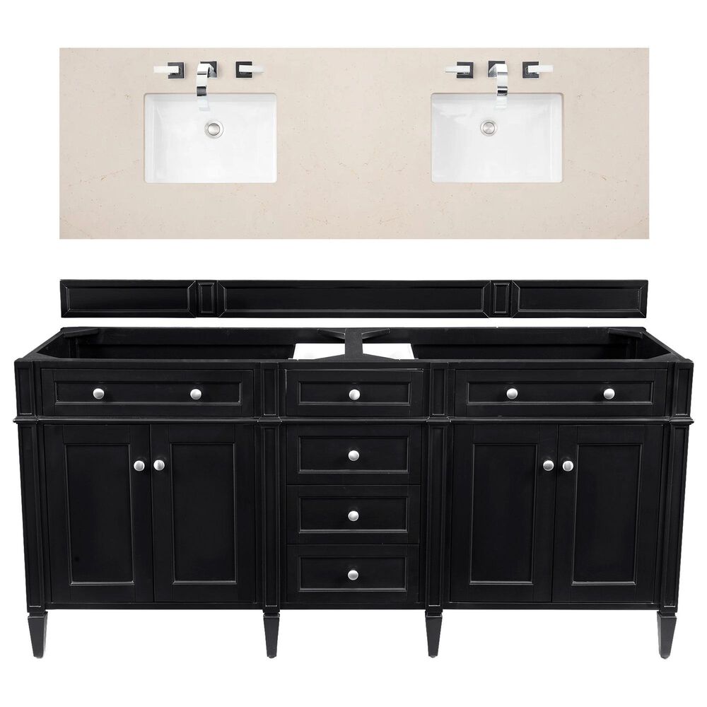 James Martin Vanities Brittany 72" Double Bathroom Vanity in Black Onyx with 3 cm Eternal Marfil Quartz Top and Rectangle Sinks, , large
