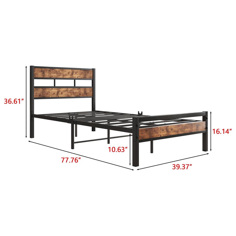 Hearth and Haven Twin Platform Bed with Metal Slats Support in Black and Brown, , large