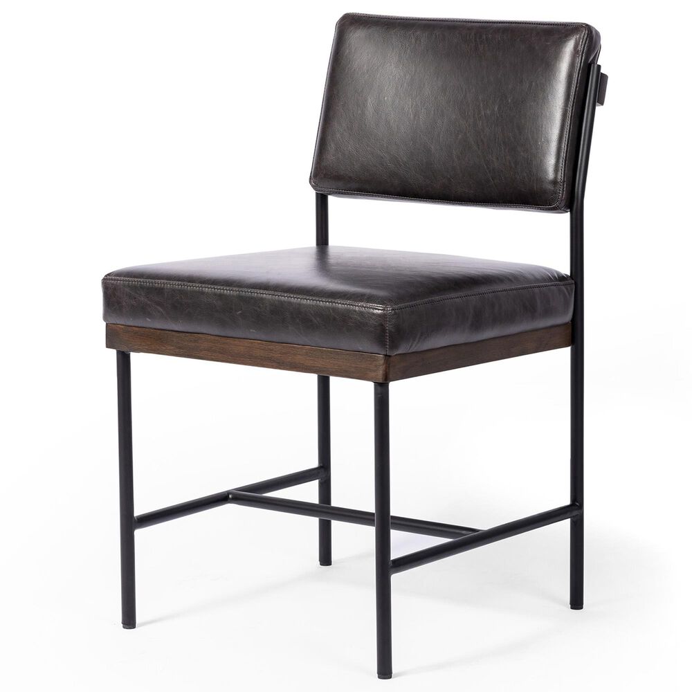 Four Hands Benton Dining Side Chair in Black Top Grain Leather and Burnt Oak, , large