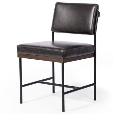 Four Hands Benton Dining Side Chair in Black Top Grain Leather and Burnt Oak, , large