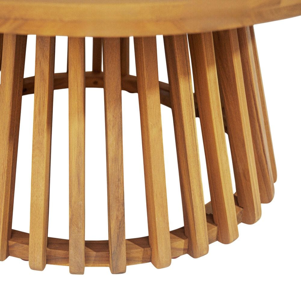 Hearth and Haven Outdoor Round Coffee Table with Slatted Base in Teak, , large
