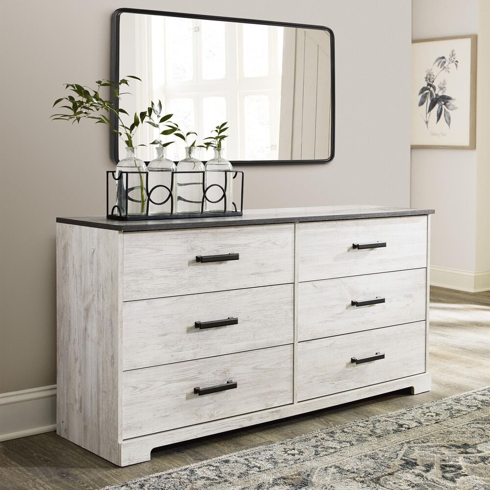 Ashley Shawburn 6-Drawer Dresser in Whitewash and Charcoal Gray, , large