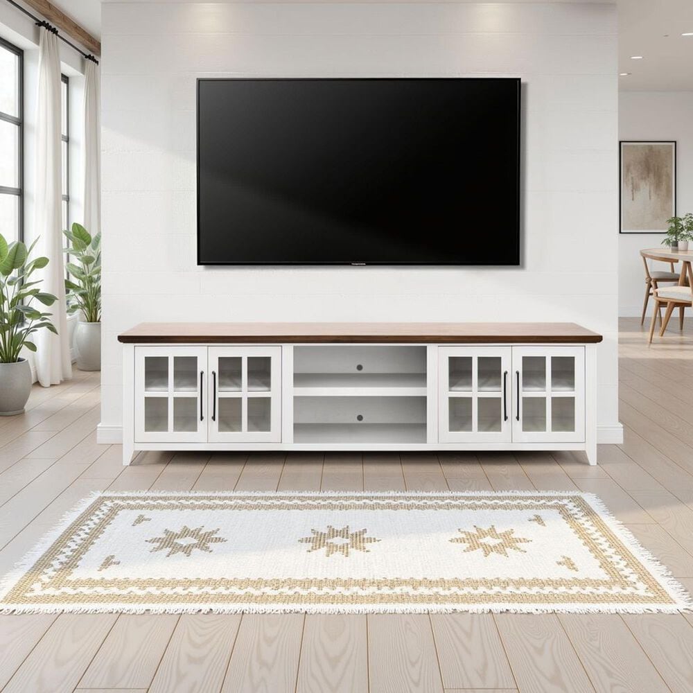 Legends Home Providence 96" TV Console in White and Bourbon, , large