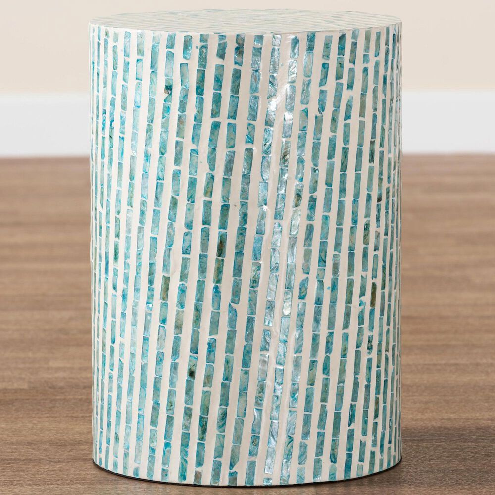 Baxton Studio Draven End Table in White and Blue, , large
