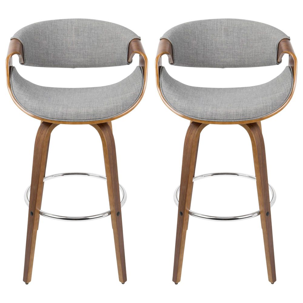 LumiSource Curvini 30" Swivel Barstool with Grey Upholstery in Walnut and Chrome (Set of 2), , large