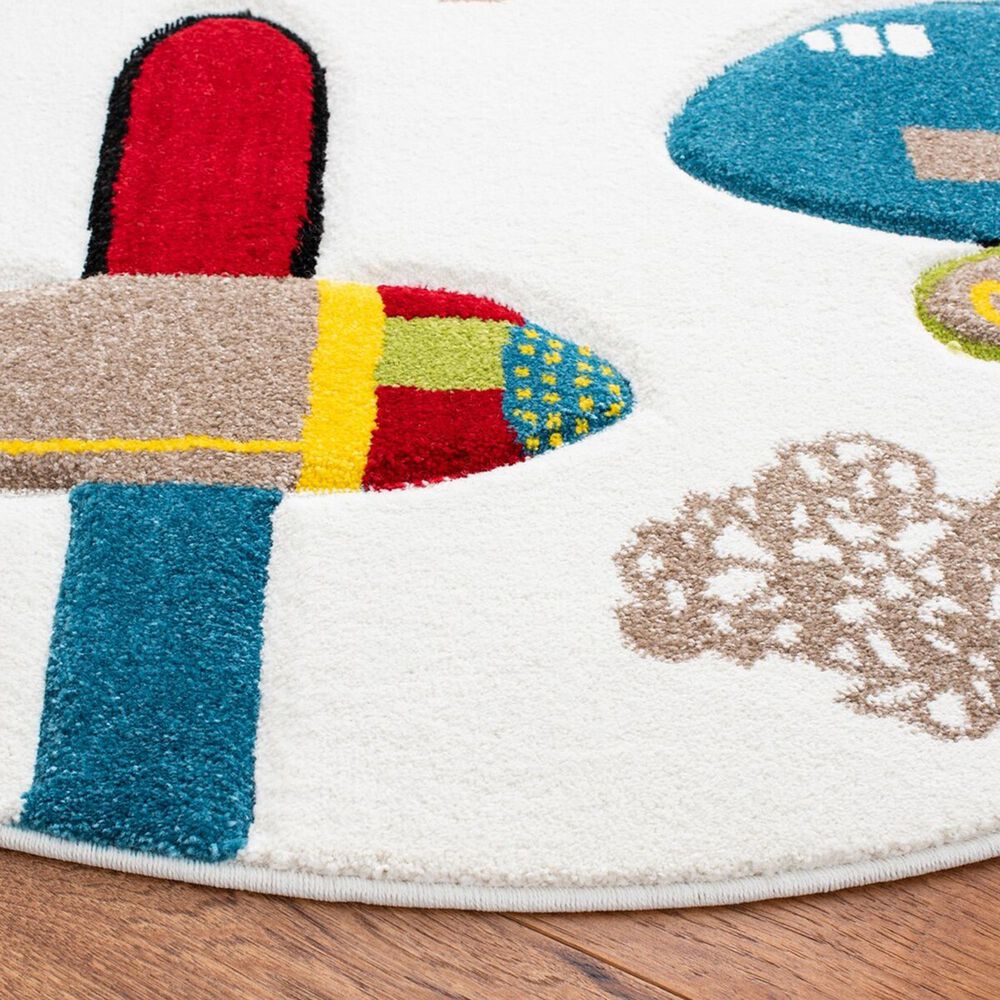 Safavieh Carousel Outer Space 5&#39;3&quot; Round Ivory and Blue Kids  Area Rug, , large