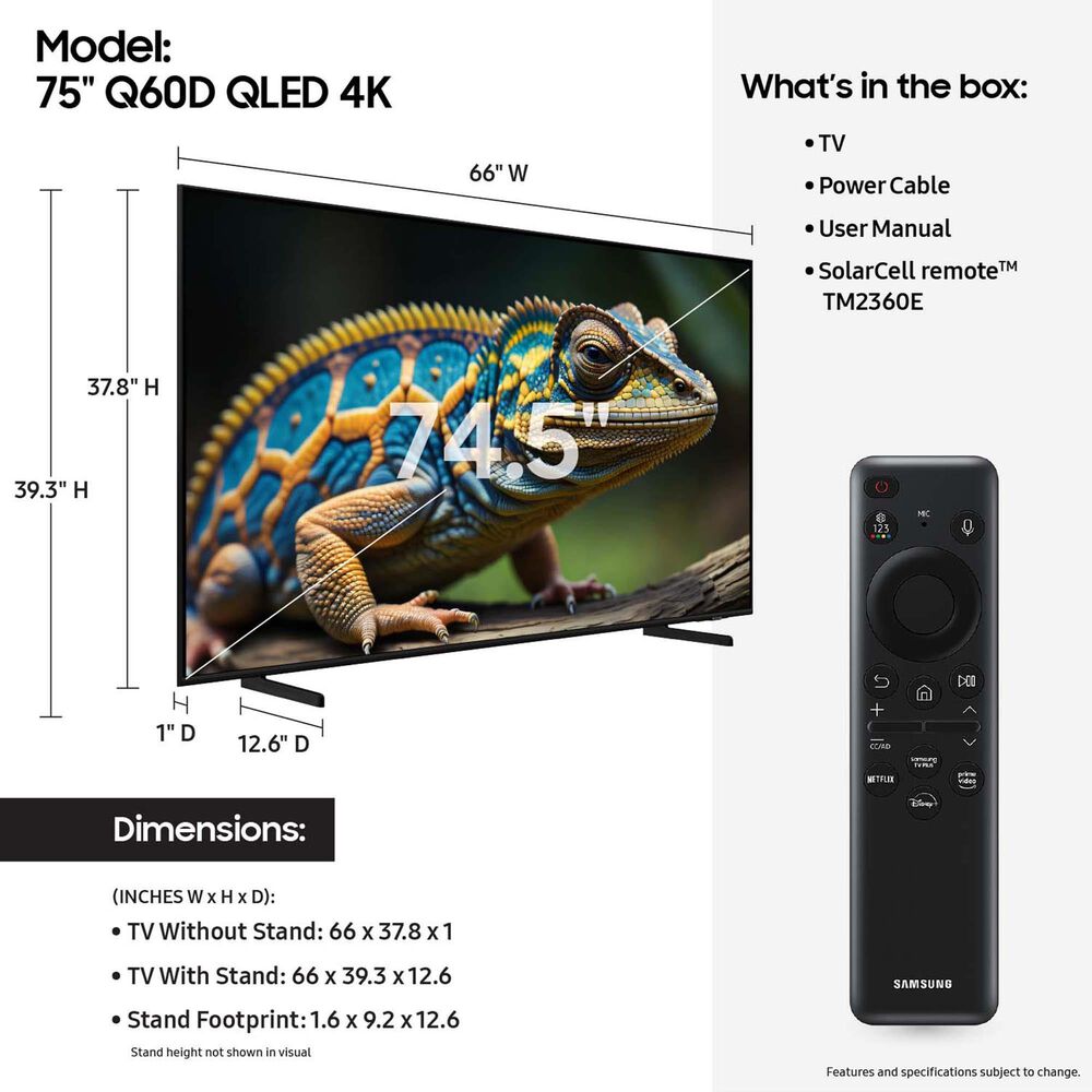 Samsung 75&quot; 4K QLED w/Soundbar Sys, , large