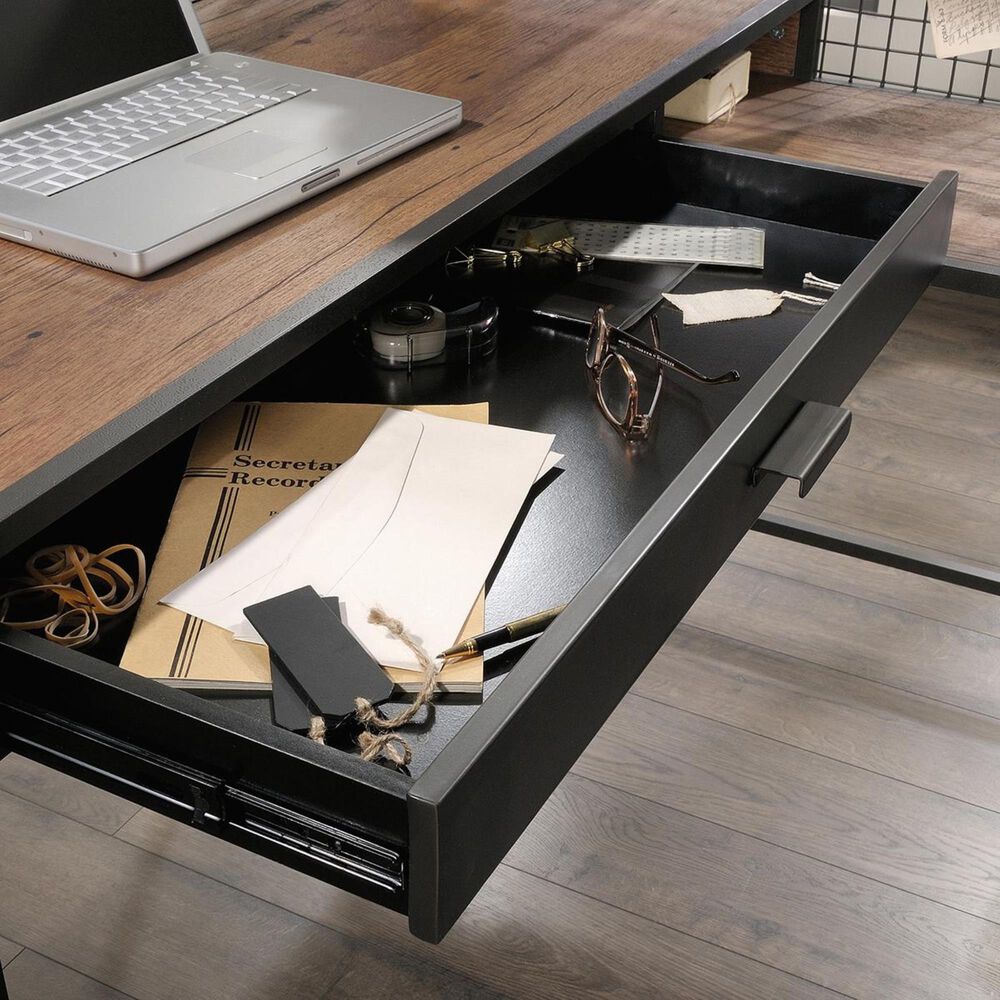Sauder Boulevard Cafe L-Shaped Desk in Vintage Oak and Black, , large