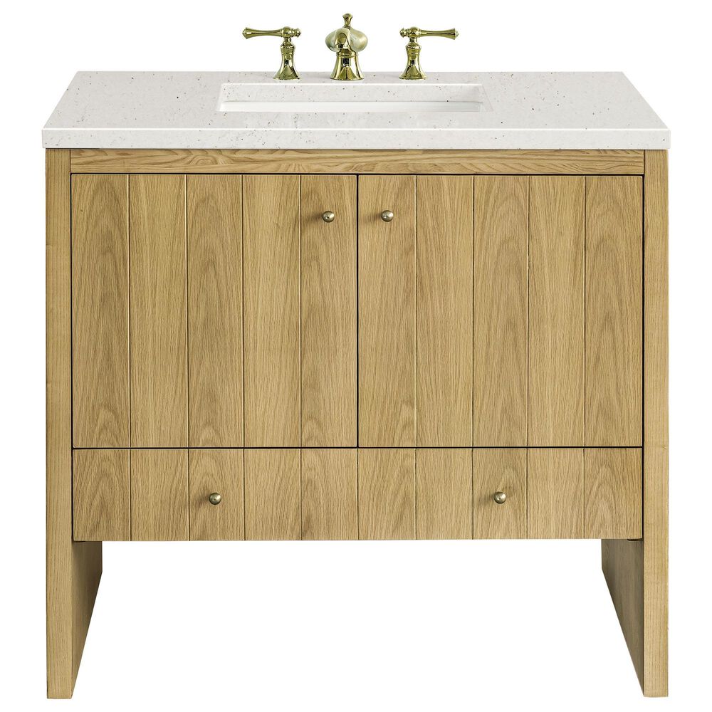 James Martin Vanities Hudson 36" Single Bathroom Vanity in Light Natural Oak with 3 cm Lime Delight Quartz Top and Rectangular Sink, , large