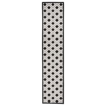 Nourison Aloha Geometric 2"3" x 10" Black and White Indoor/Outdoor Runner, , large
