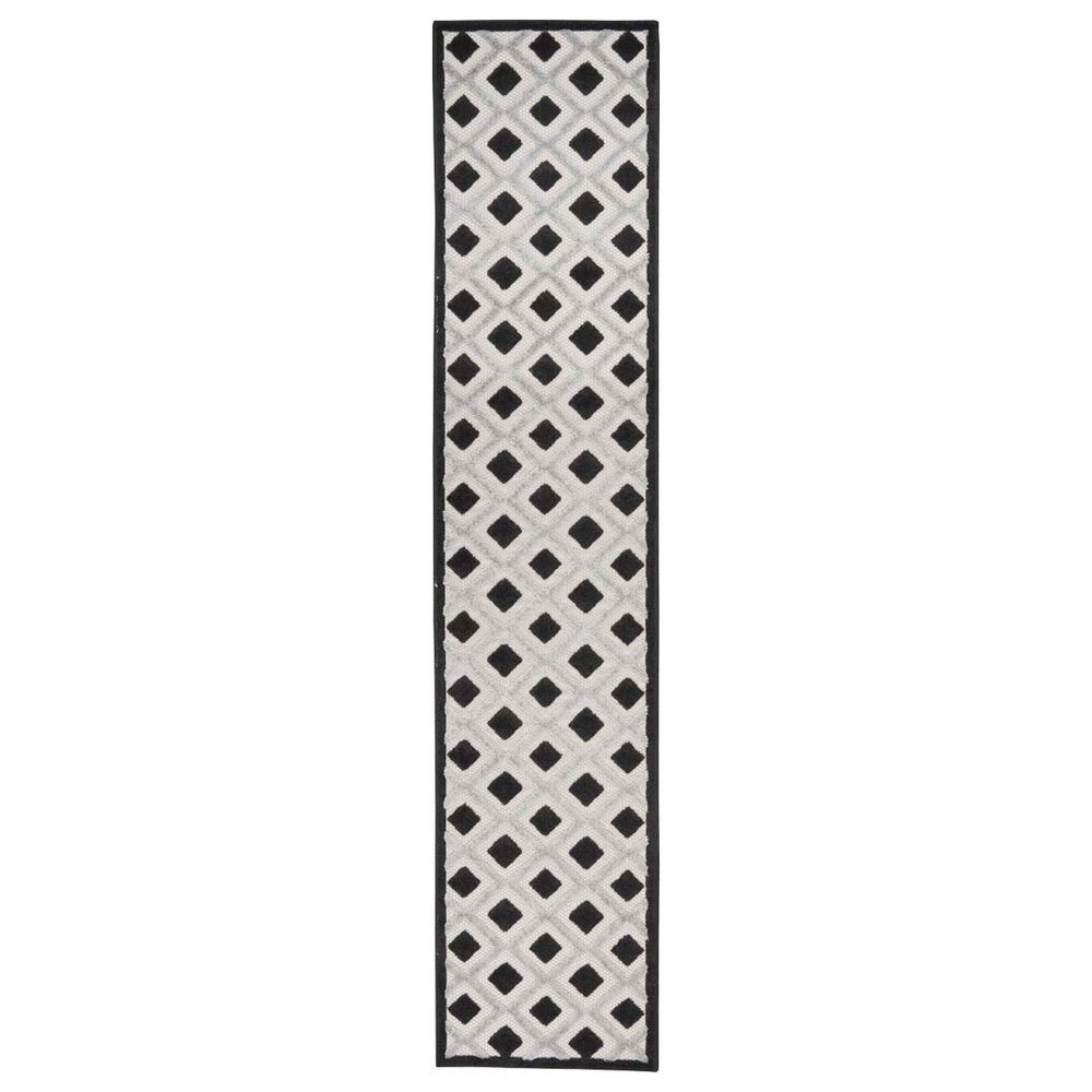 Nourison Aloha Geometric 2"3" x 10" Black and White Indoor/Outdoor Runner, , large