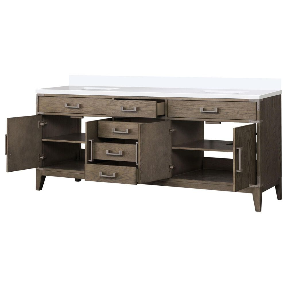 Lexora Home Laurel 80&quot; Double Bathroom Vanity in Grey Oak with White Quartz Top and Rectangular Sinks, , large