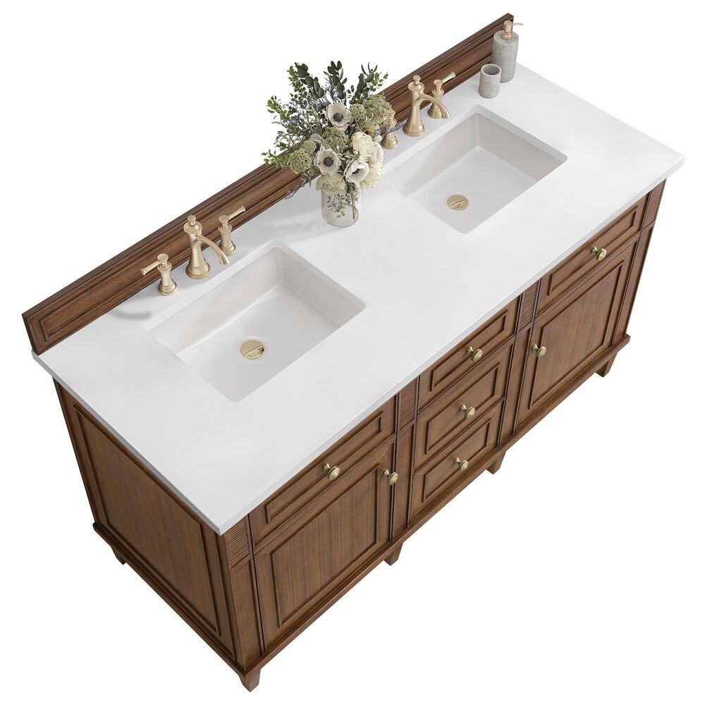 James Martin Vanities Lorelai 60&quot; Double Vanity in Mid-Century Walnut with 3 cm White Zeus Quartz Top, , large