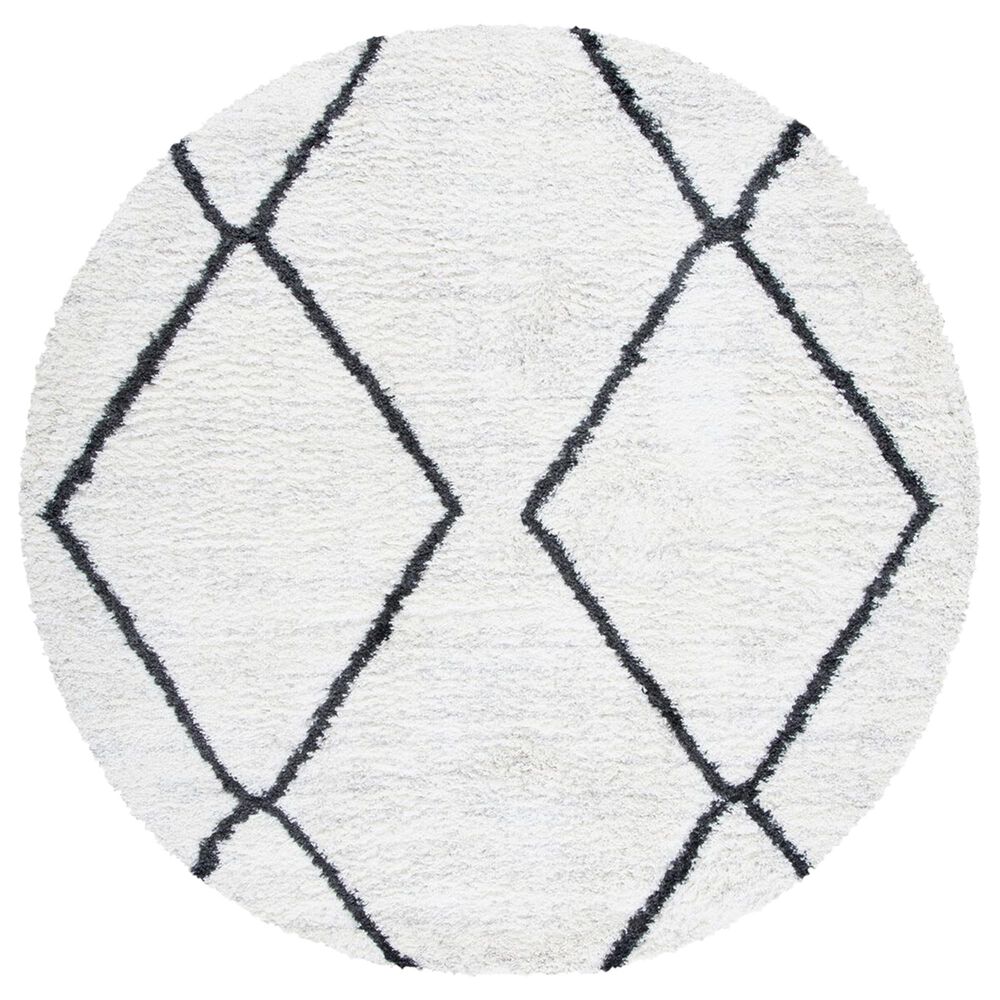 Safavieh August Shag 6"7" Round Ivory and Dark Grey Area Rug, , large