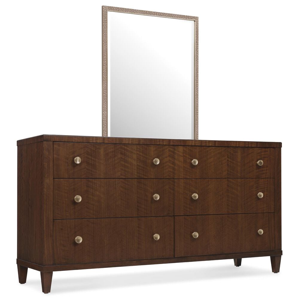 Hooker Furniture Archives 6-Drawer Dresser with Mirror in Classic Walnut and Satin Brass, , large