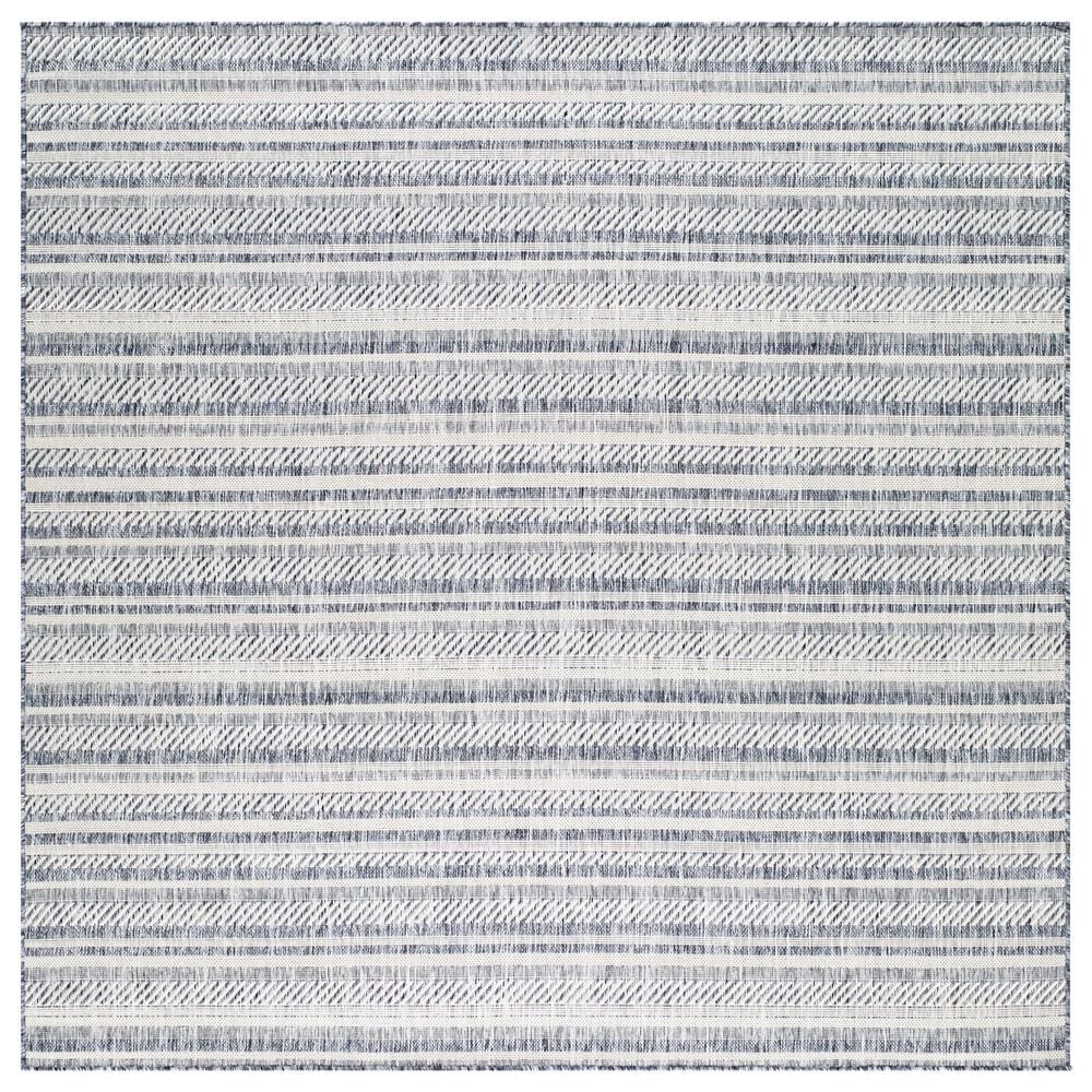 Surya Eagean EAG-2407 Navy, Blue, Pale Blue, Oatmeal, Gray, Off-White and Taupe 6&#39;7&quot; Square Indoor/Outdoor Area Rug, , large