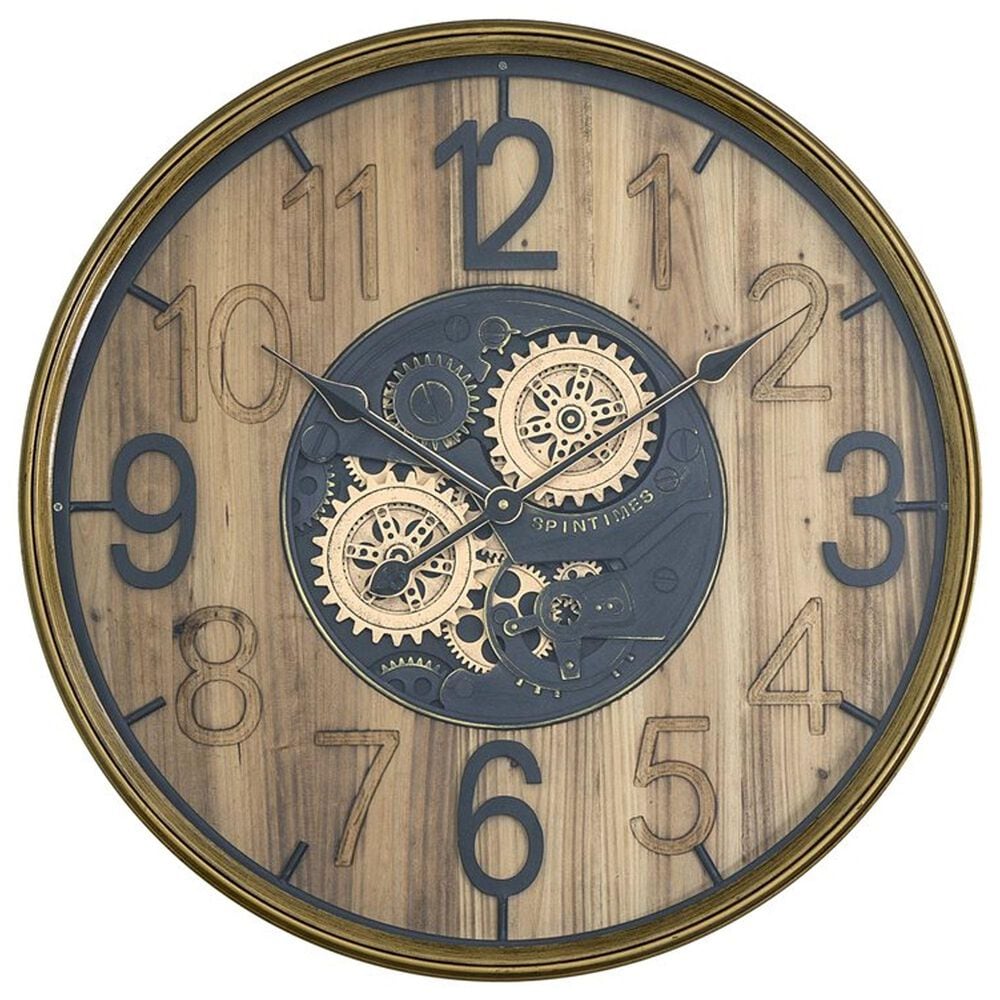 Yosemite Home Decor Carved Gear Wall Clock in Gold and Black, , large