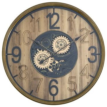 Yosemite Home Decor Carved Gear Wall Clock in Gold and Black, , large