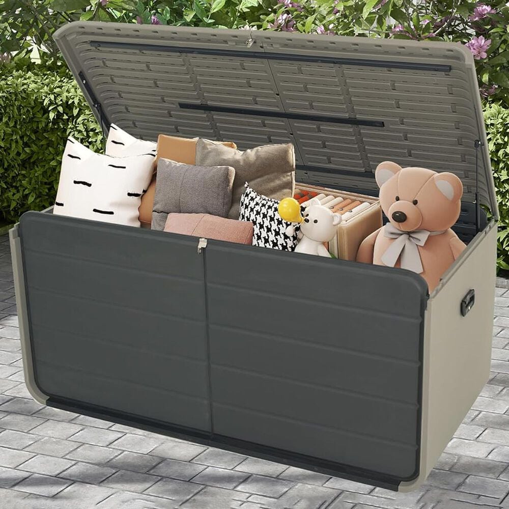 HOMLUX 160-Gallon Outdoor Storage Deck Box in Gray, , large