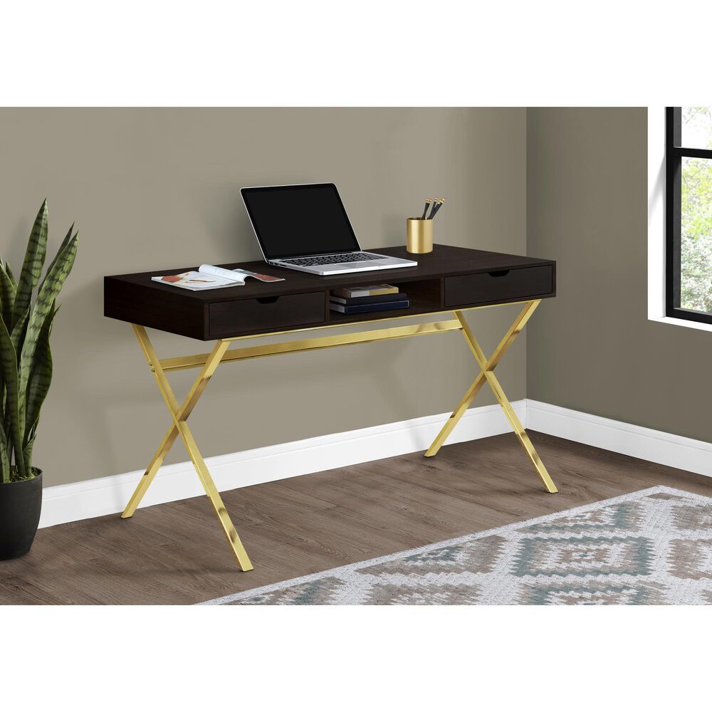 Monarch Specialties 48&quot; Computer Desk in Gold and Espresso, , large