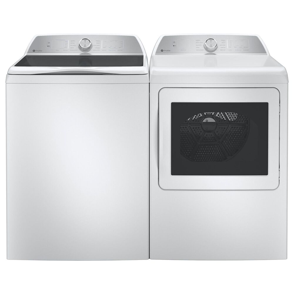 GE Profile 5 Cu. Ft. Top Load Impeller Washer and 7.4 Cu. Ft. Electric Dryer Laundry Pair in White, , large