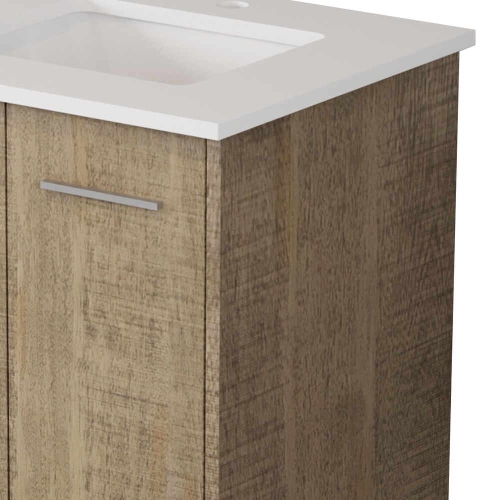 Lexora Home Lancy 24&quot; Single Bathroom Vanity in Rustic Acacia with 2 cm White Cultured Marble Top and Rectangular Sink, , large